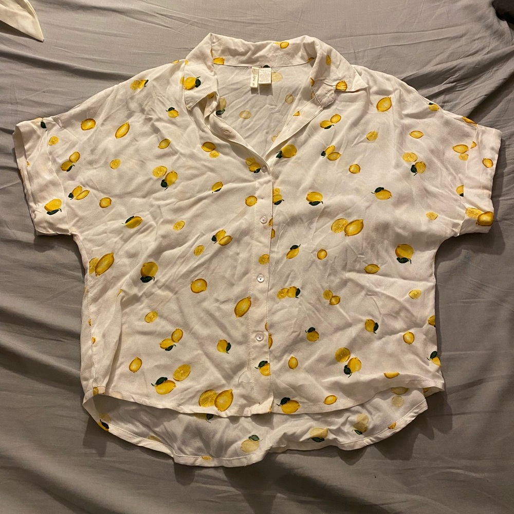Japna White Blouse with Yellow Lemon Print